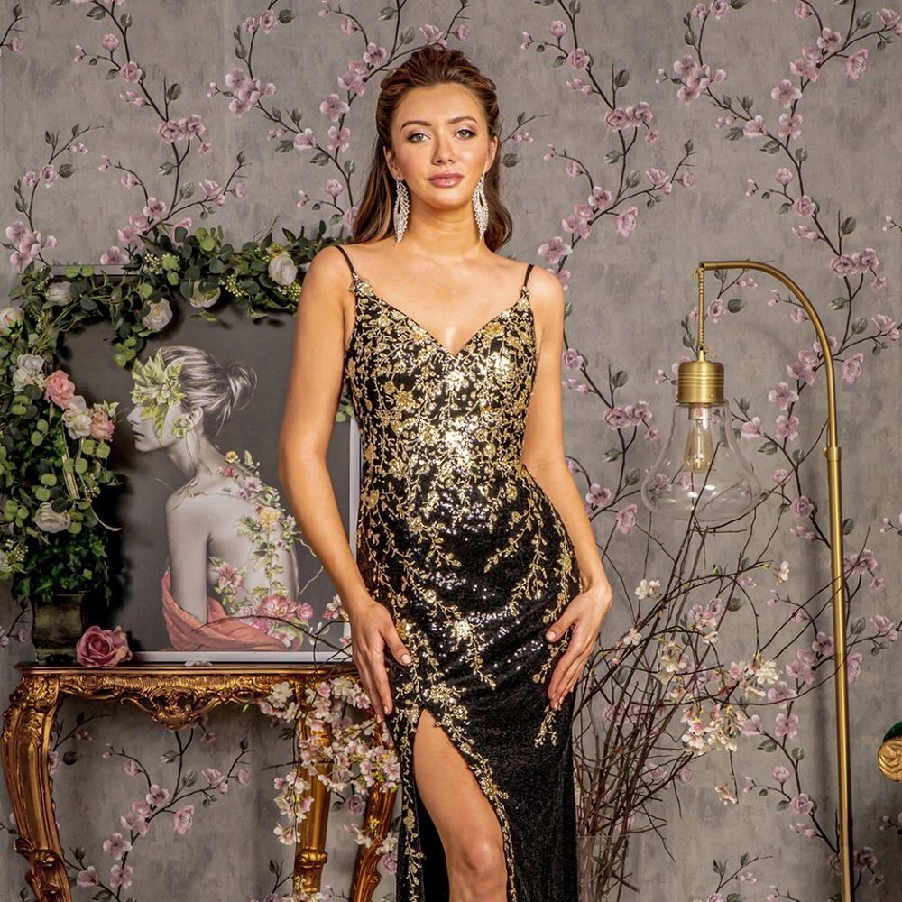 NEW LONG FORMAL MERMAID DRESS EMBROIDERED WITH SPARKLING METALLIC SEQUINS GL3370